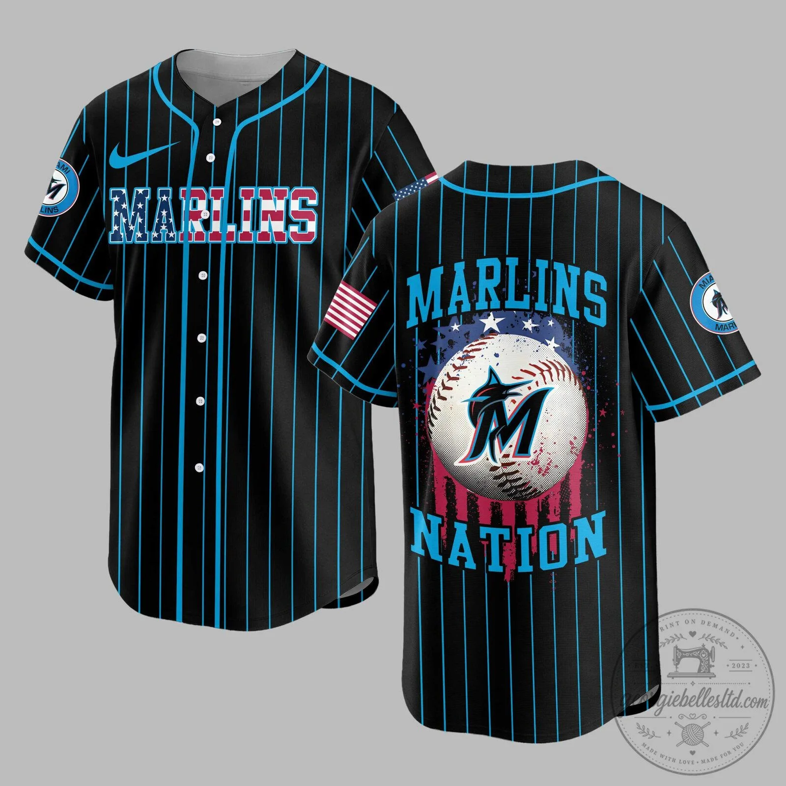 Miami Marlins Baseball Nation Black Pinstripe Jersey