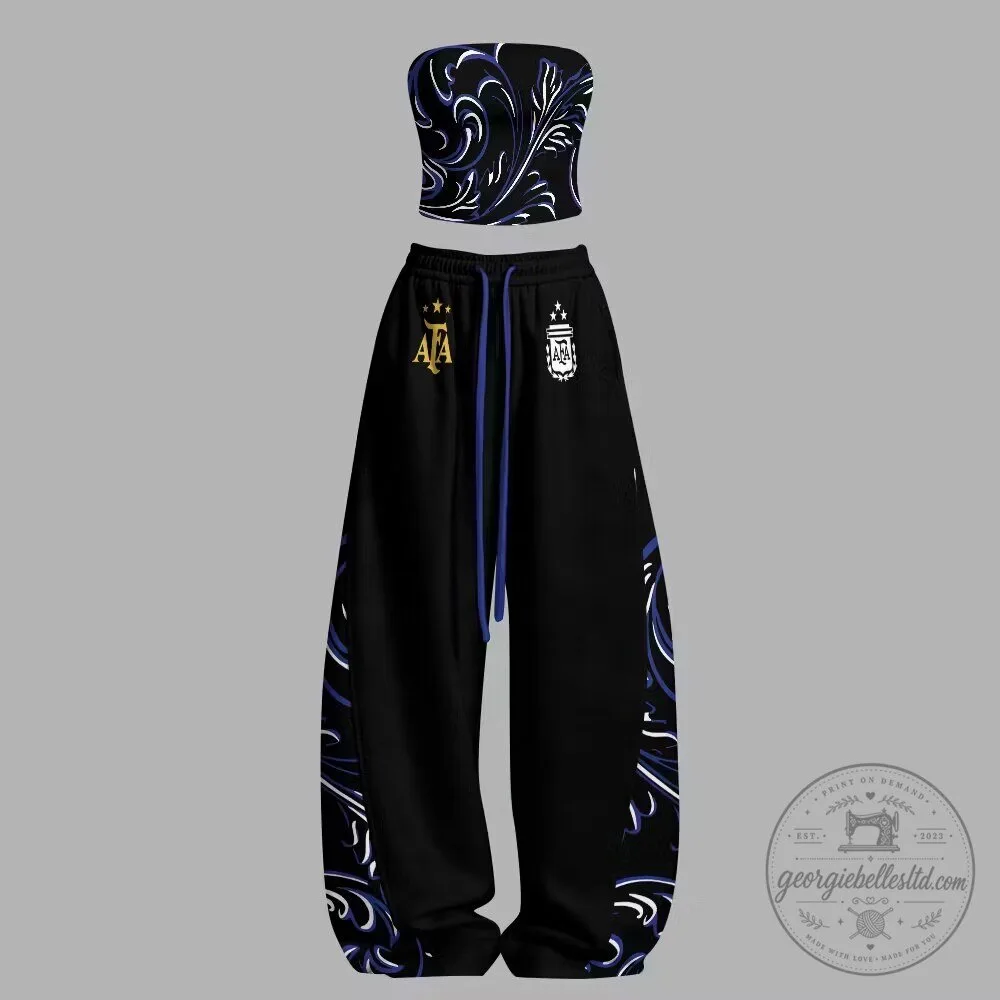 Argentina National Football Team Black and Blue Floral Print Two-Piece Outfit