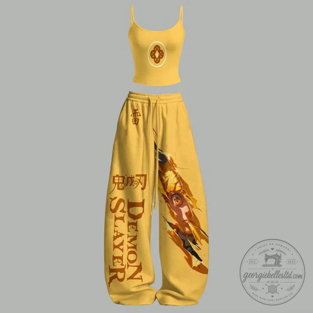 Demon Slayer Tanjiro Kamado Anime Yellow Two-Piece Pajamas Set