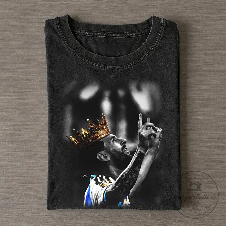 Lionel Messi Argentina Crown King Football Champion Washed T-Shirt