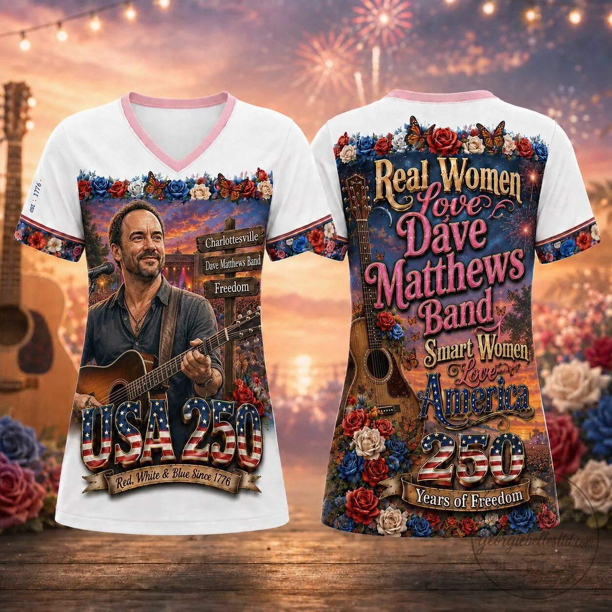 Dave Matthews Band Patriotic Roses 250 Years of Freedom T-Shirt