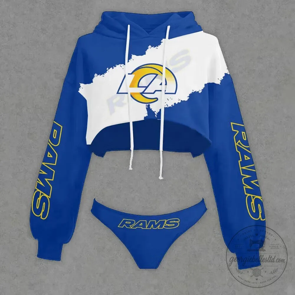 Cropped Hoodie and Panty Set for Women - Los Angeles Rams Design 1 Cropped Hoodie and Panty Set for Women - Los Angeles Rams Design