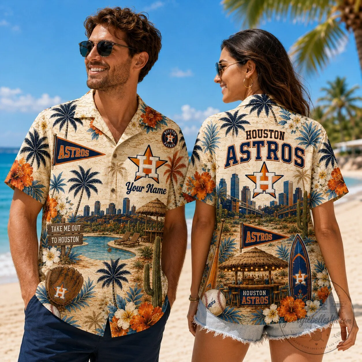 Men's and Women's Hawaiian Shirt featuring Houston Astros Baseball Design