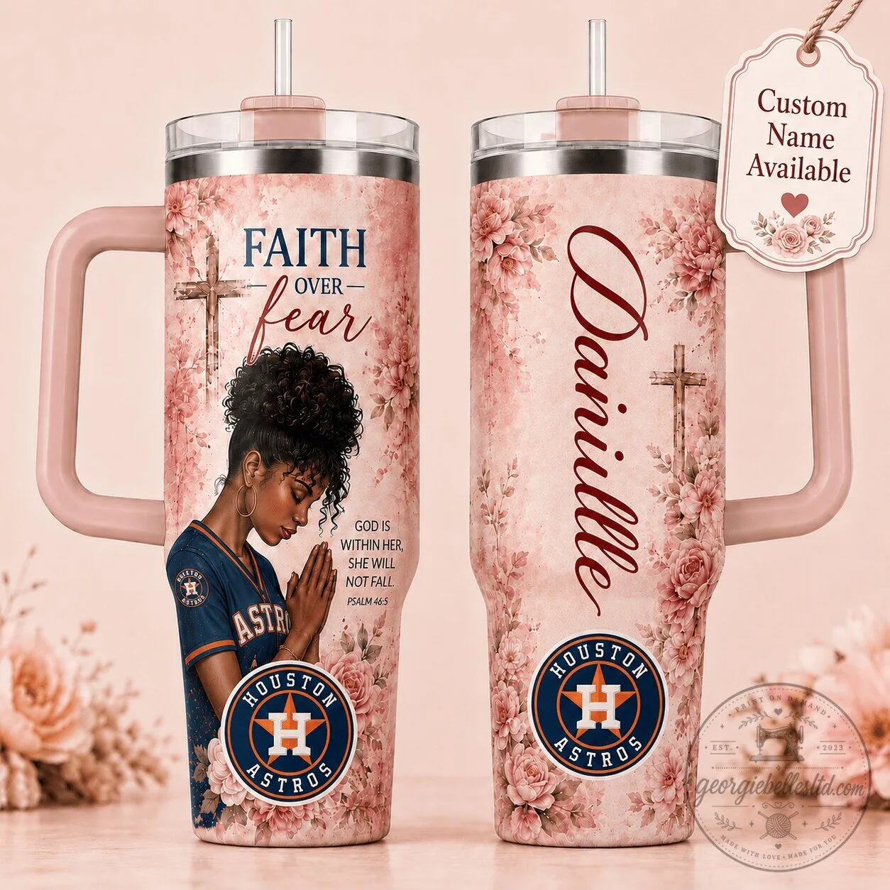 Houston Astros Baseball Faith Over Fear Personalized Tumbler for Women