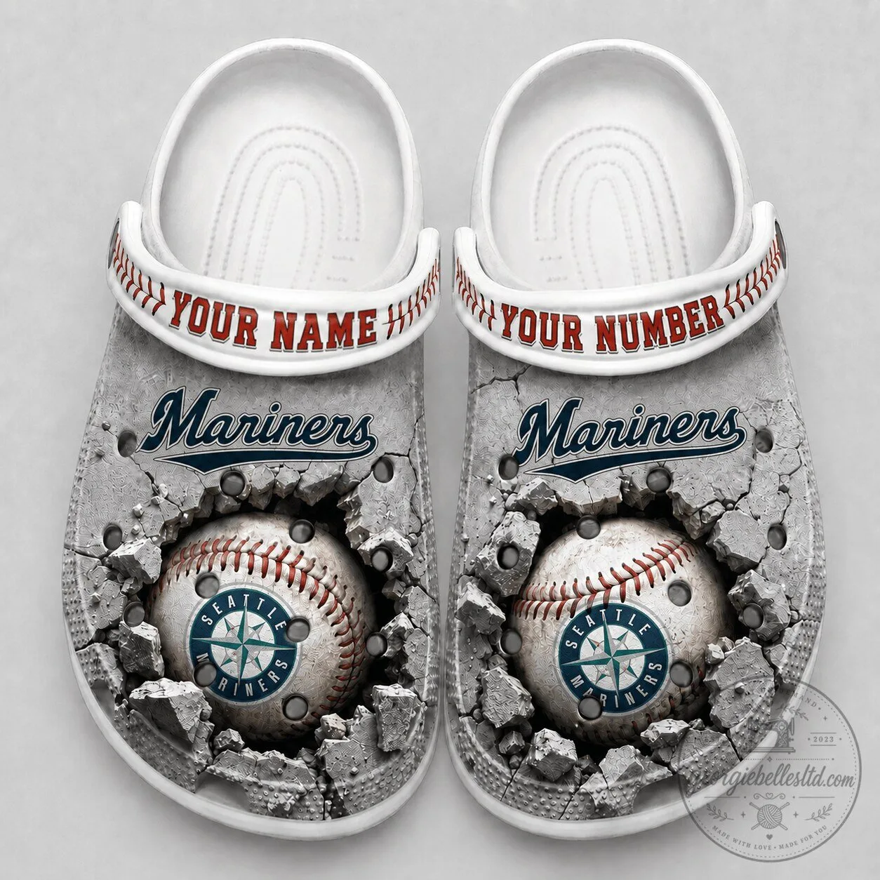 Seattle Mariners Baseball Cracked Concrete Design Shoes