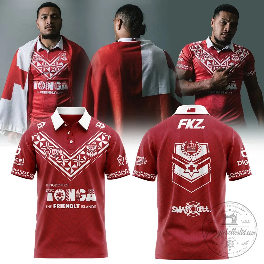 Tonga Rugby League 2026 World Cup Red and White Polo Shirt