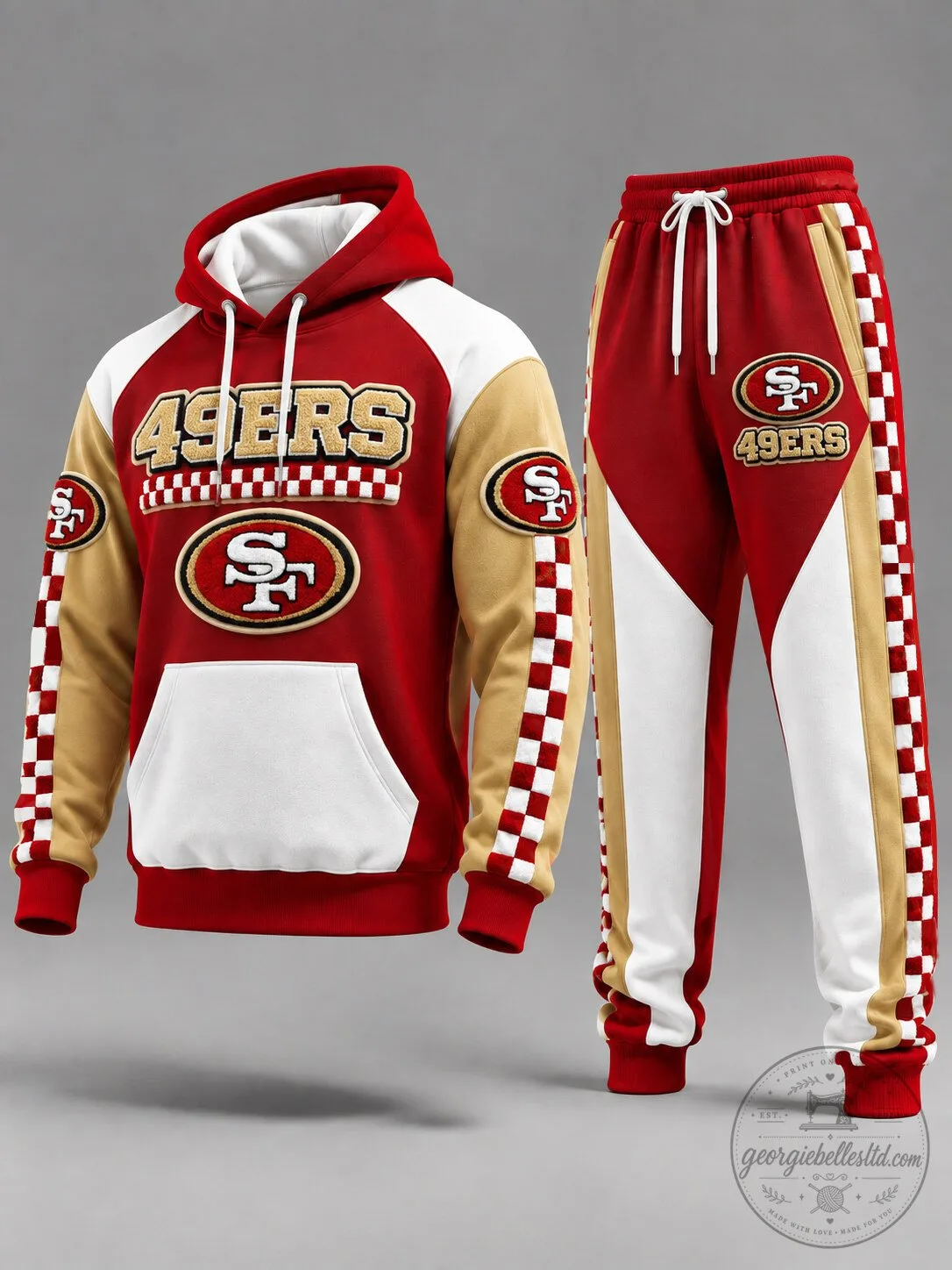 San Francisco 49ers Football Team Red Gold White Hoodie Sweatshirt