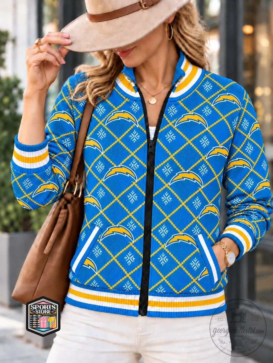 Los Angeles Chargers Full-Zip Knitted Bomber Jacket 1 Los Angeles Chargers Full-Zip Knitted Bomber Jacket
