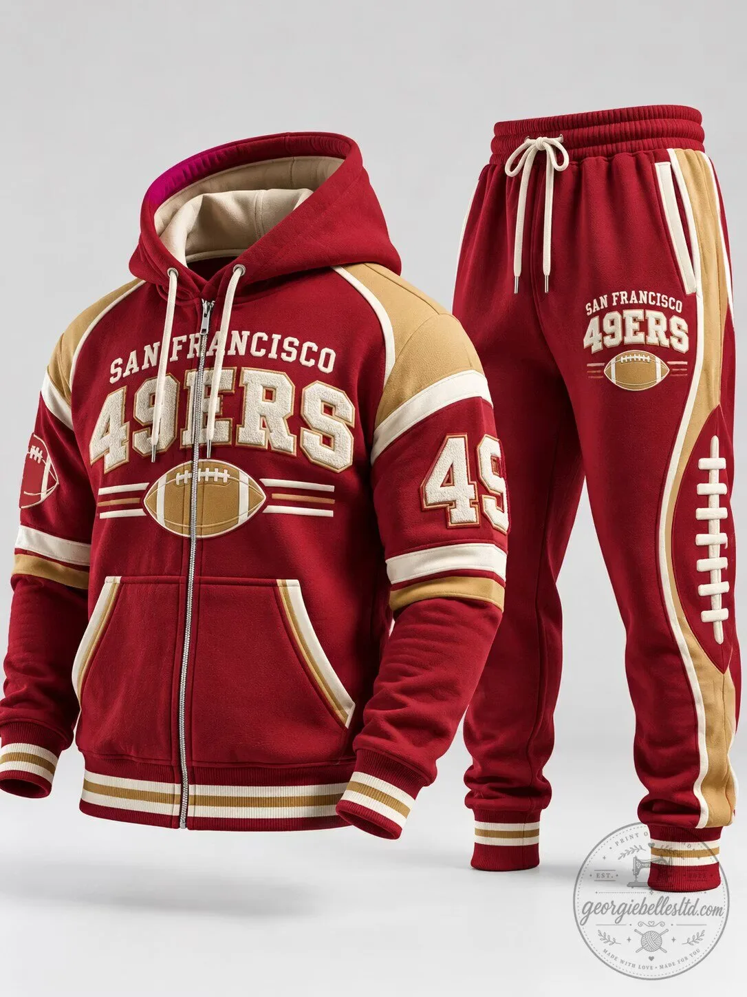San Francisco 49ers Football Team Full-Zip Hoodie and Jogger Pants Tracksuit Set