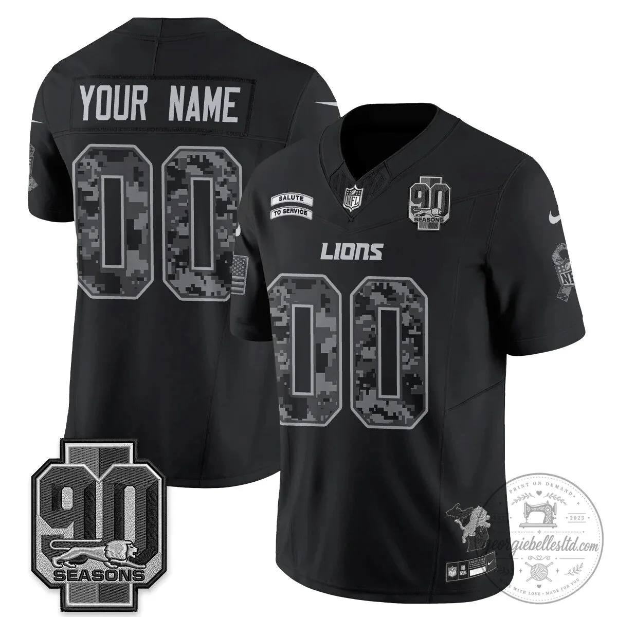 Detroit Lions Salute To Service Black Custom American Football Jersey