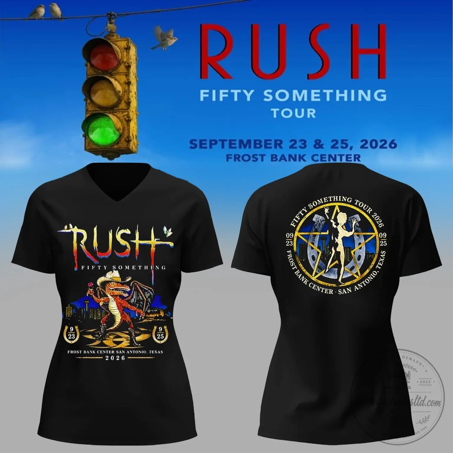 Rush Fifty Something Tour San Antonio Texas 2026 V-Neck T-Shirt