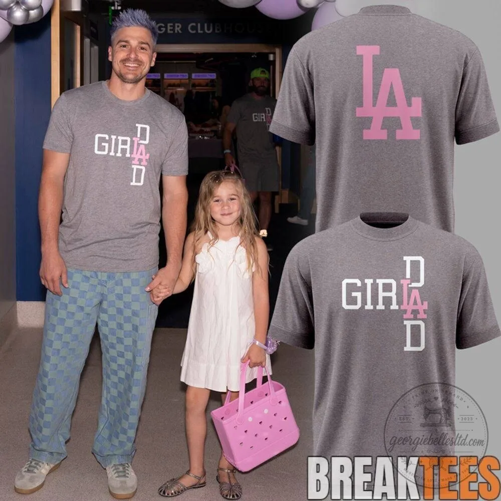 Los Angeles Dodgers Girl Dad Gray T-Shirt