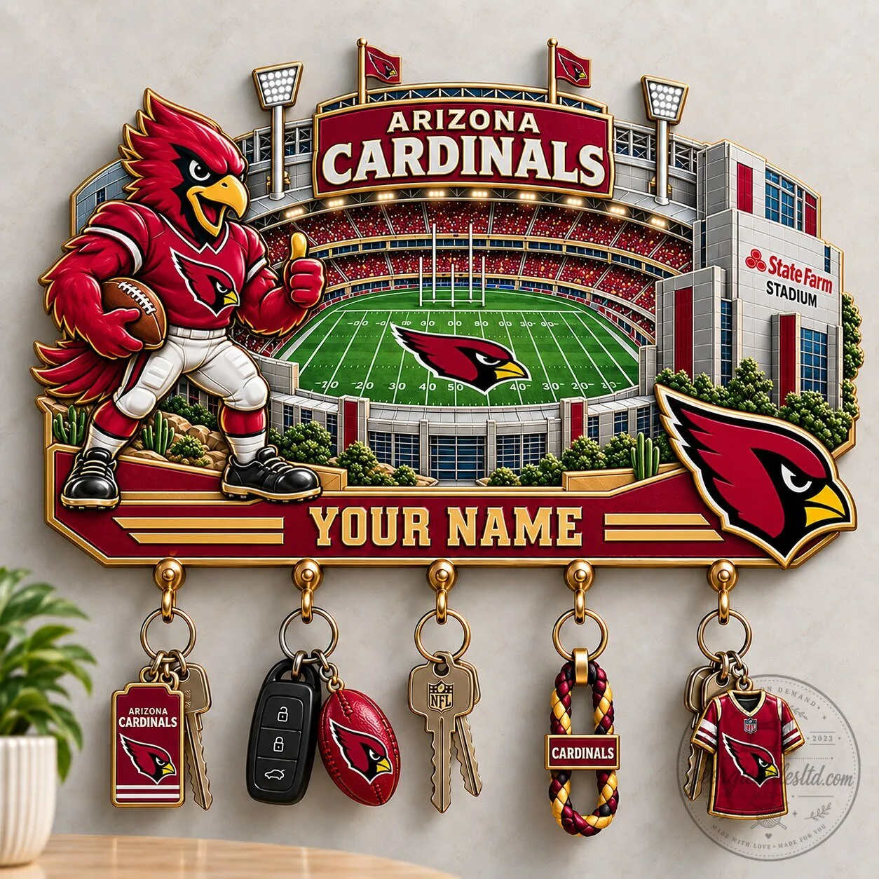 Arizona Cardinals NFL Football Stadium Custom Name Wall Key Holder Rack