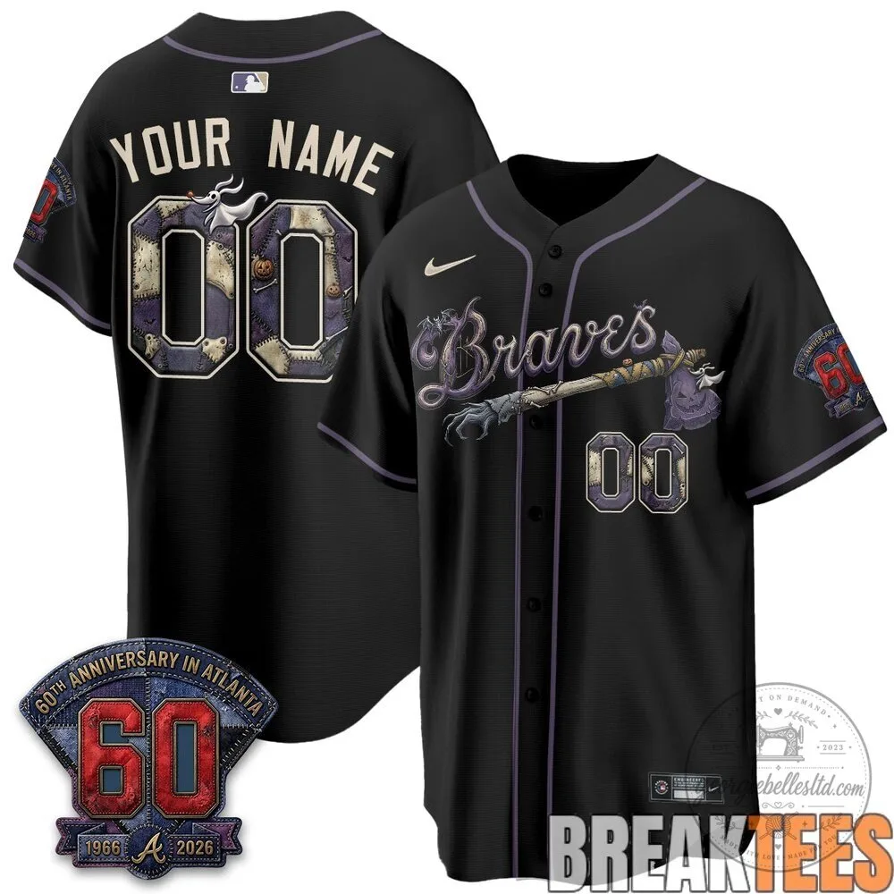 60th Anniversary Baseball Jersey of Atlanta Braves - Nightmare Before Christmas Edition