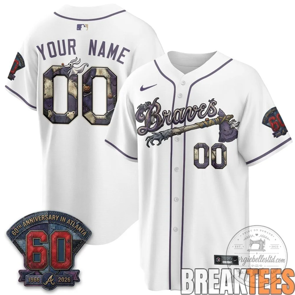 60th Anniversary Baseball Jersey of Atlanta Braves - Nightmare Before Christmas Edition 6 60th Anniversary Baseball Jersey of Atlanta Braves - Nightmare Before Christmas Edition