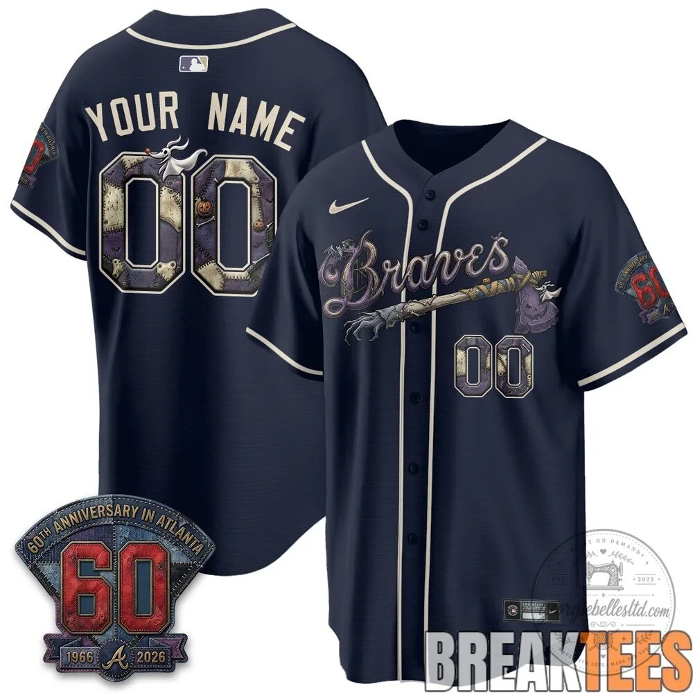 60th Anniversary Baseball Jersey of Atlanta Braves - Nightmare Before Christmas Edition 7 60th Anniversary Baseball Jersey of Atlanta Braves - Nightmare Before Christmas Edition
