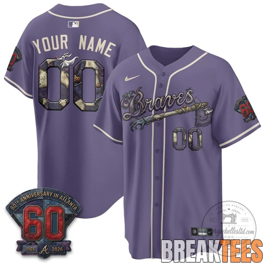 60th Anniversary Baseball Jersey of Atlanta Braves - Nightmare Before Christmas Edition 9 60th Anniversary Baseball Jersey of Atlanta Braves - Nightmare Before Christmas Edition
