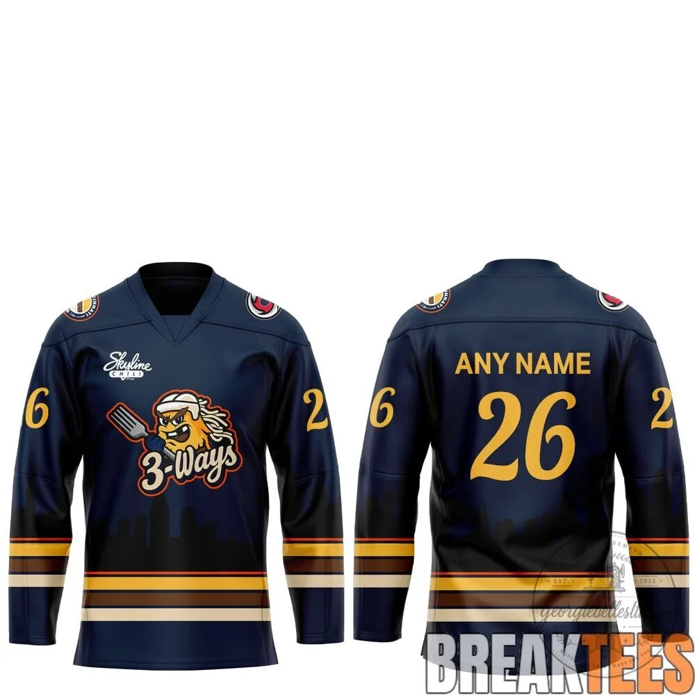 Cincinnati Cyclones Skyline Chili 3-Ways Custom Hockey Jersey 3 Cincinnati Cyclones Skyline Chili 3-Ways Custom Hockey Jersey