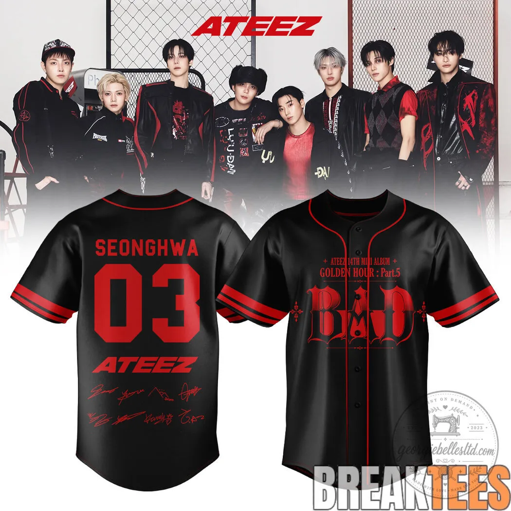 Ateez Golden Hour Part 5 Bad Signed Baseball Jersey Kpop Fan Apparel