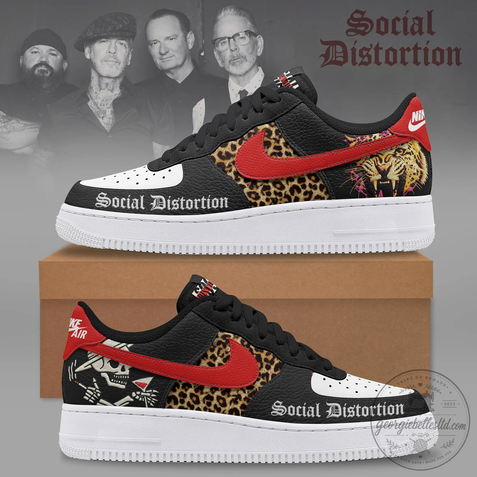 Social Distortion Leopard Print Tiger Graphic Sneakers for Punk Rock Shows