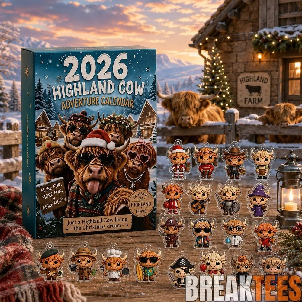 Highland Cow 2026 Christmas Advent Calendar with 24 Ornaments