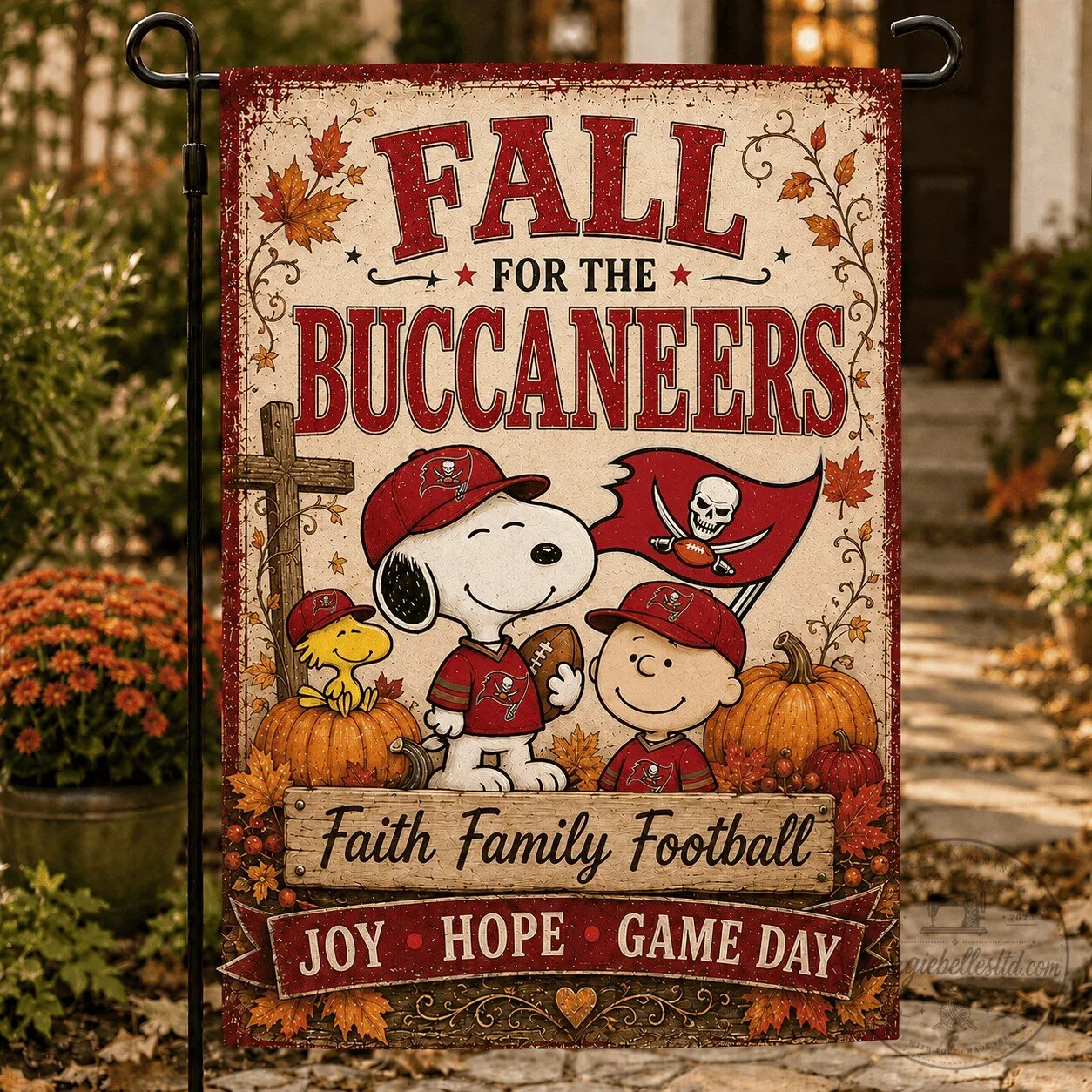 Fall For The Buccaneers Faith Family Football Garden Flag