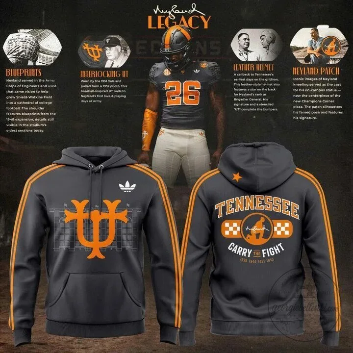 Tennessee Football Neyland Legacy Hoodie Adidas Charcoal Orange Stripes
