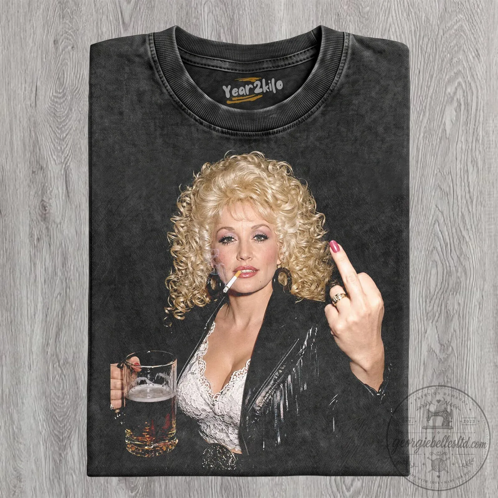 Dolly Parton Smoking and Drinking Funny Graphic T-Shirt