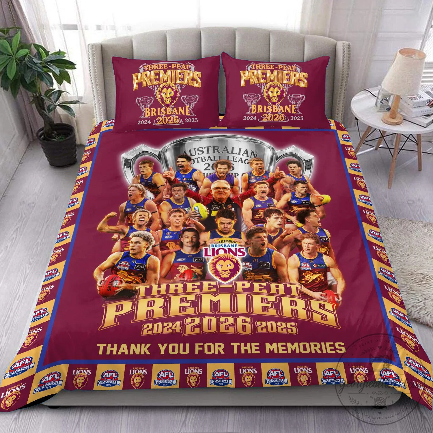Brisbane Lions Australian Football League Three-Peat Premiers Bedding Set