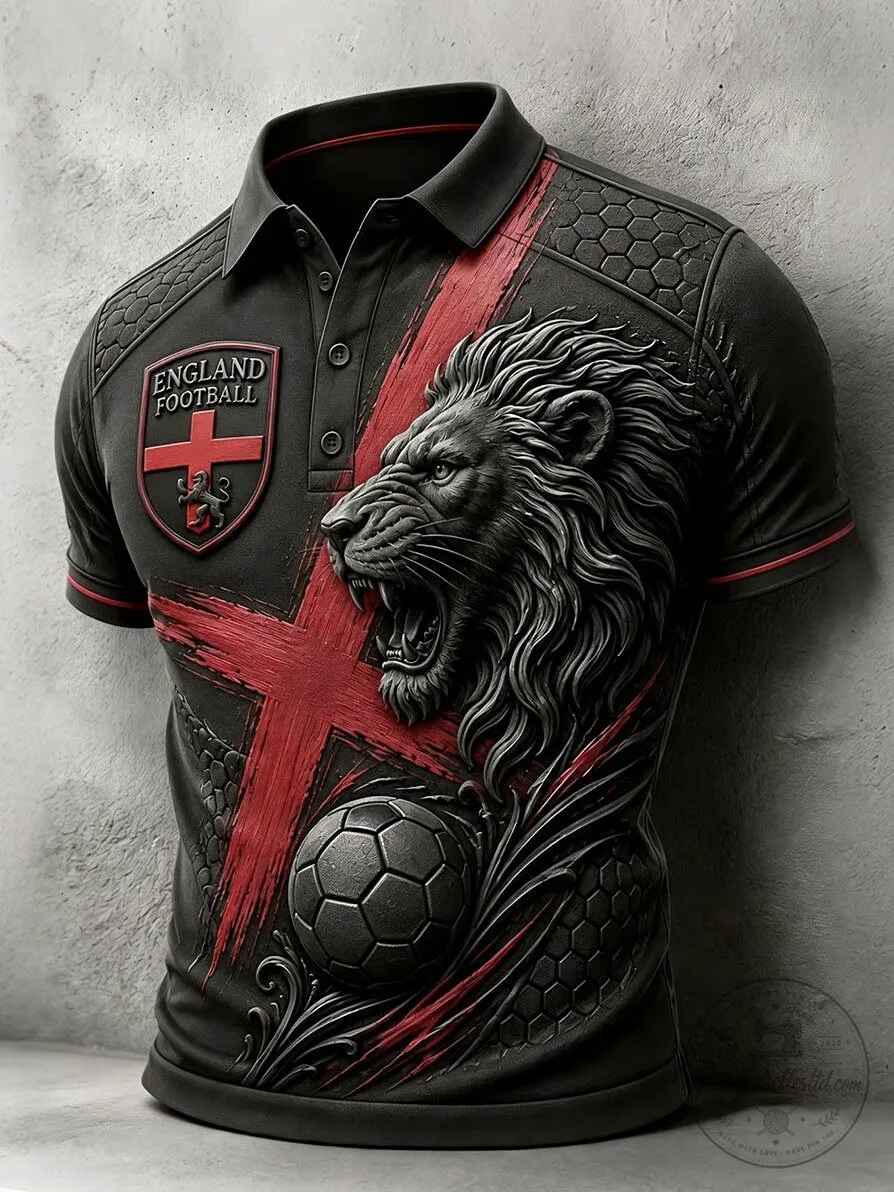 England Football Lion Crest Graphic Design Men's Polo Shirt