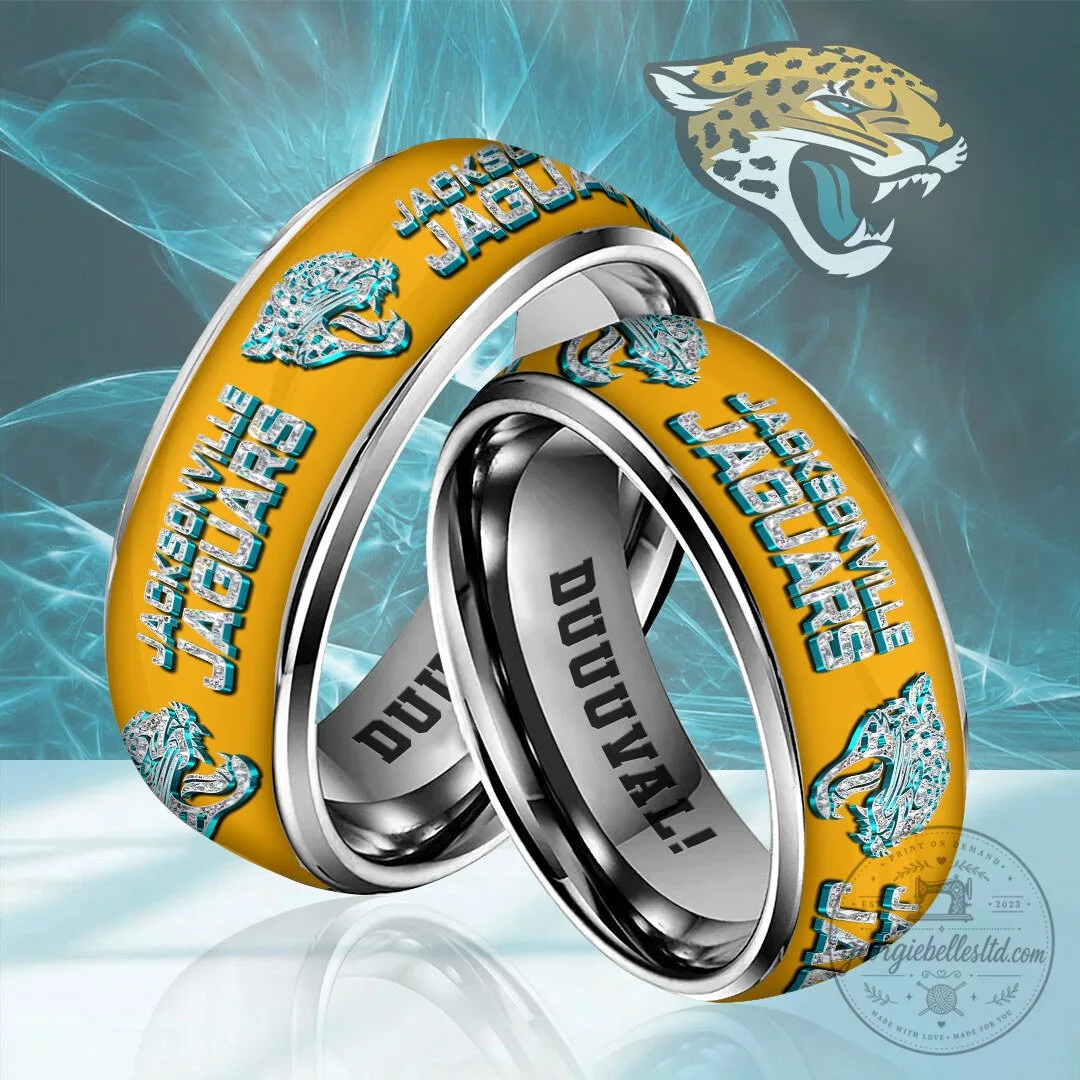 Jacksonville Jaguars NFL Football Team Logo Gold Plated Stainless Steel Ring