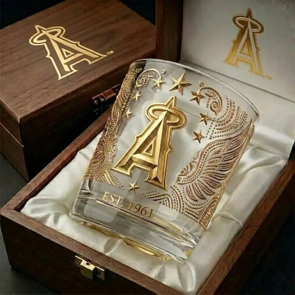 Los Angeles Angels Baseball Team Gold Emblem Whiskey Drinking Glass