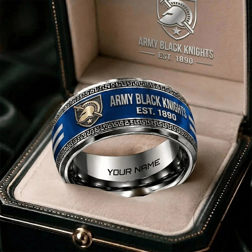 Army Black Knights Personalized Blue and Silver NCAA College Football Ring