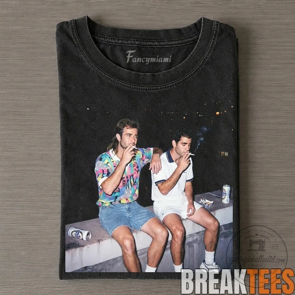 Andre Agassi and Pete Sampras Smoking and Drinking Tennis Legends T-Shirt