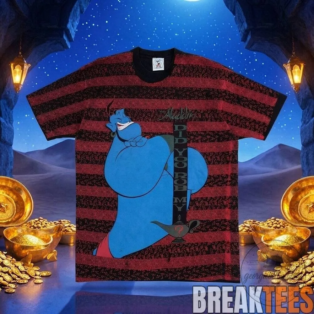 Disney Aladdin Genie Did You Rub My Lamp Quote Red Stripe Pattern T-Shirt 3 Disney Aladdin Genie Did You Rub My Lamp Quote Red Stripe Pattern T-Shirt