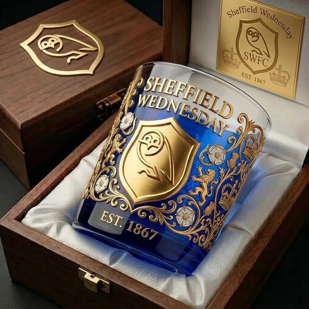 Sheffield Wednesday Football Club Gold Crest Whiskey Glass