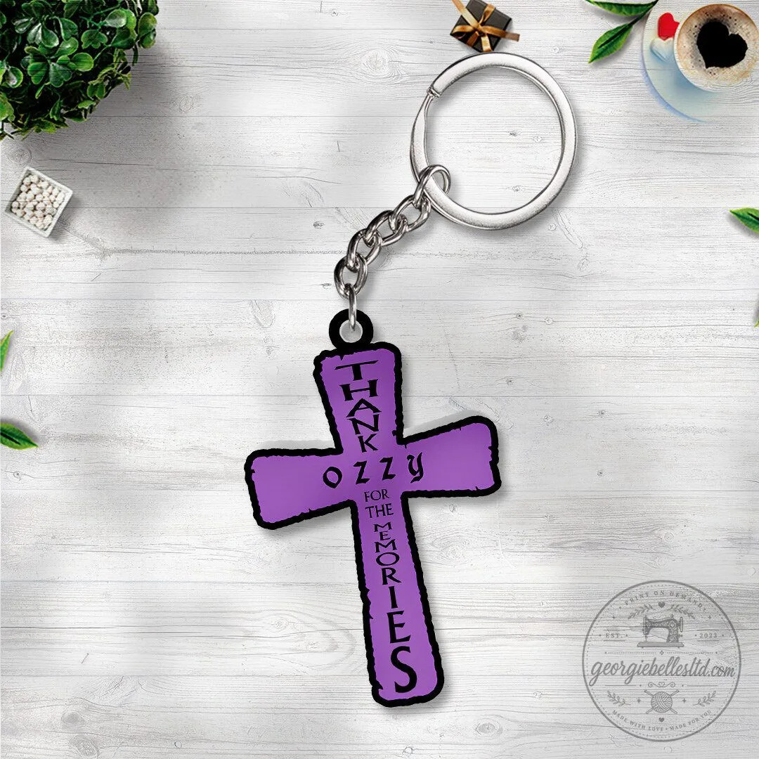 Ozzy Osbourne Thank You For The Memories Purple Cross Keychain