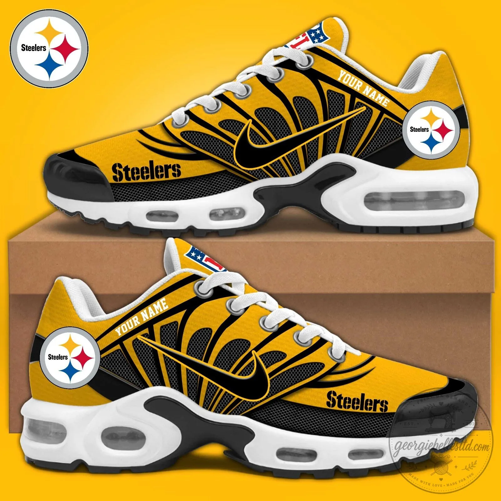 Pittsburgh Steelers Personalized Yellow Black Air Cushion Sports Shoes