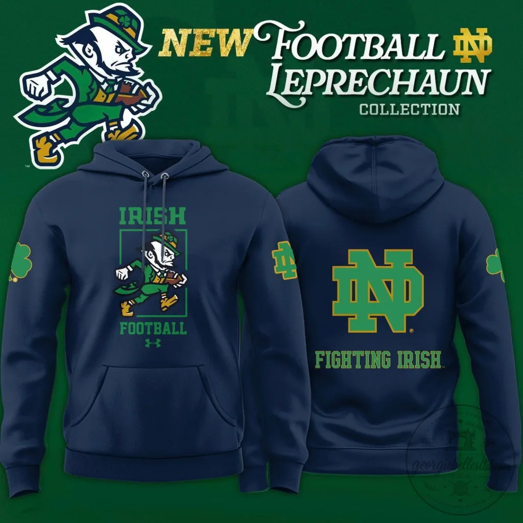 Notre Dame Football Fighting Irish Leprechaun Navy Blue Hoodie Notre Dame Football Fighting Irish Leprechaun Navy Blue Hoodie