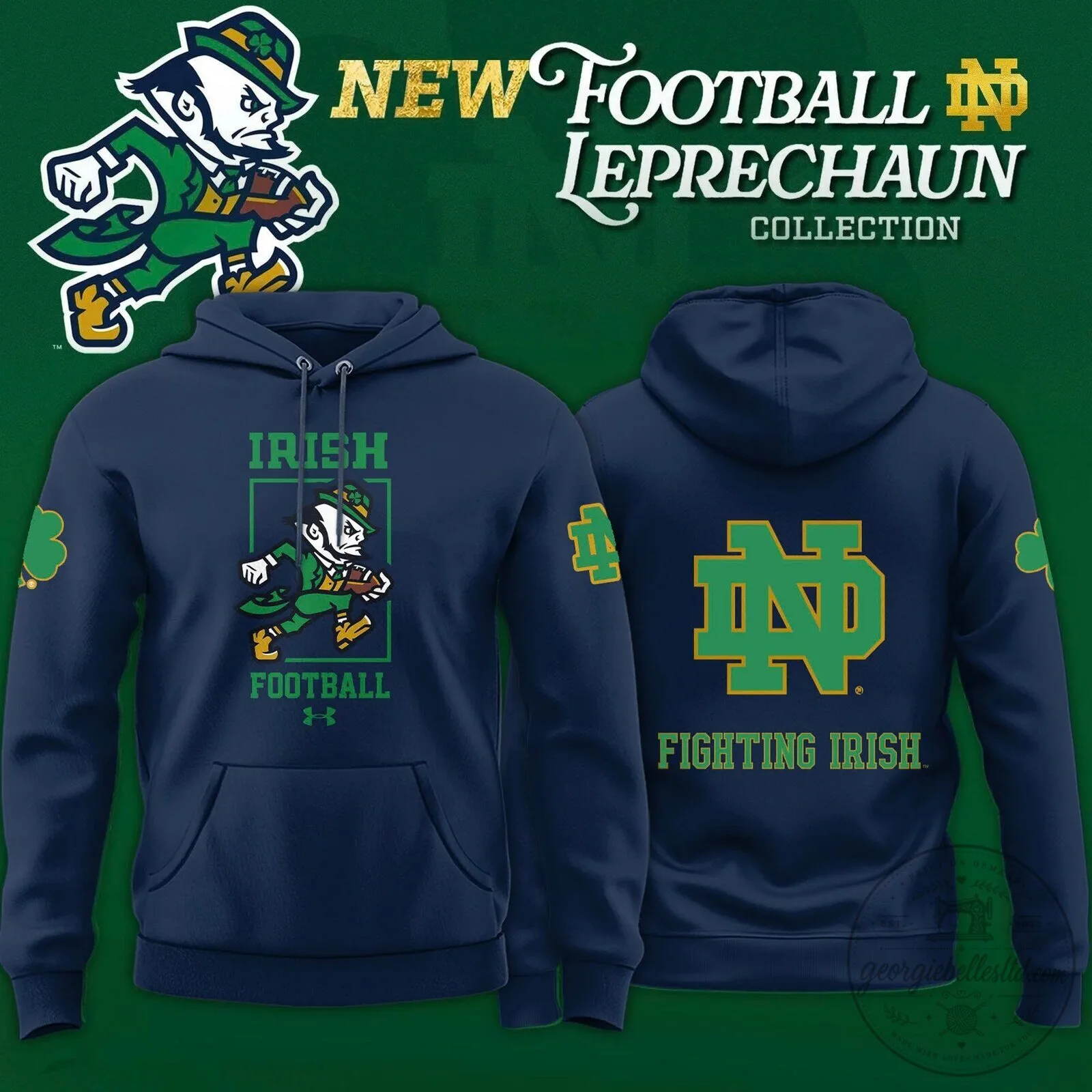 Notre Dame Football Fighting Irish Leprechaun Navy Blue Hoodie 3 Notre Dame Football Fighting Irish Leprechaun Navy Blue Hoodie