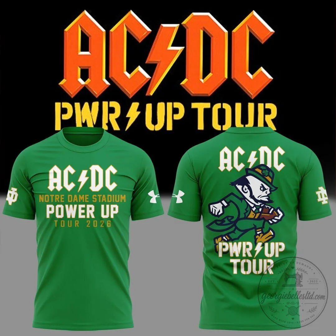 Notre Dame Football AC/DC Power Up Tour 2026 Concert Green T-Shirt
