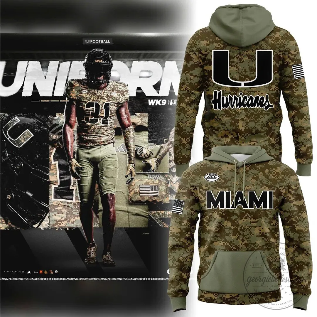 Miami Hurricanes Football Military Appreciation Camouflage Hoodie