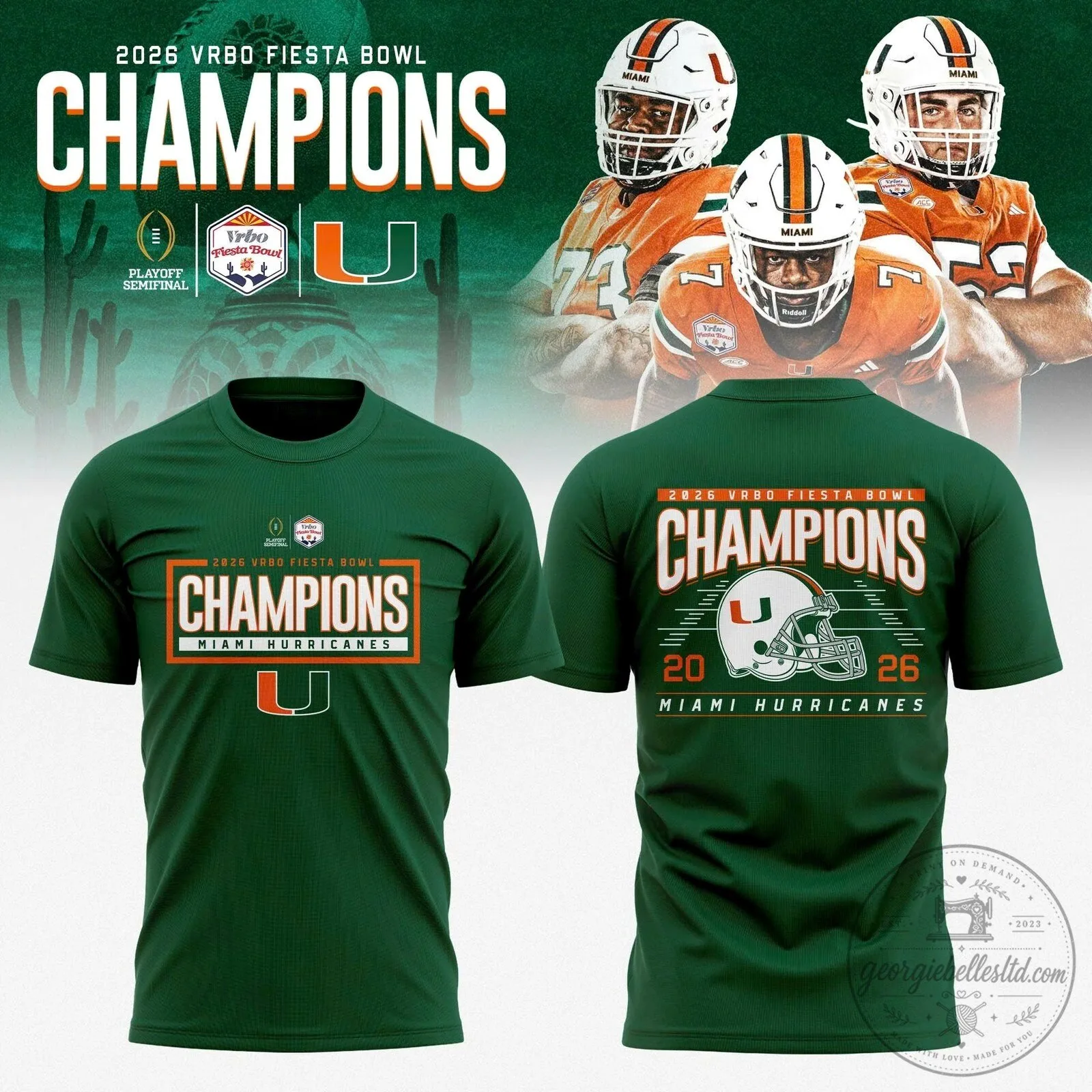 2026 Fiesta Bowl Champions T-Shirt for Miami Hurricanes Football Fans