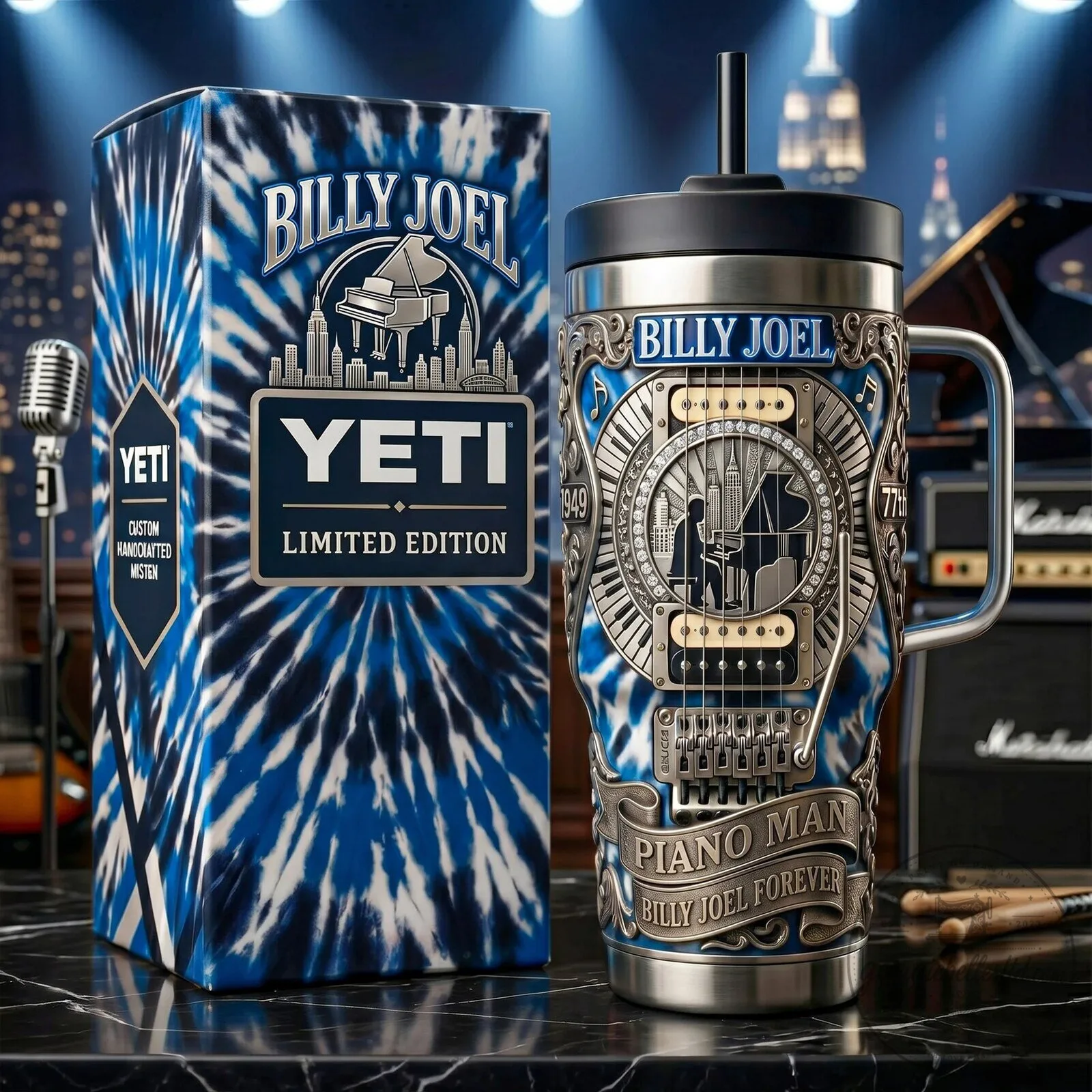 Billy Joel Piano Man Limited Edition Stainless Steel Insulated Tumbler with Handle 1 Billy Joel Piano Man Limited Edition Stainless Steel Insulated Tumbler with Handle