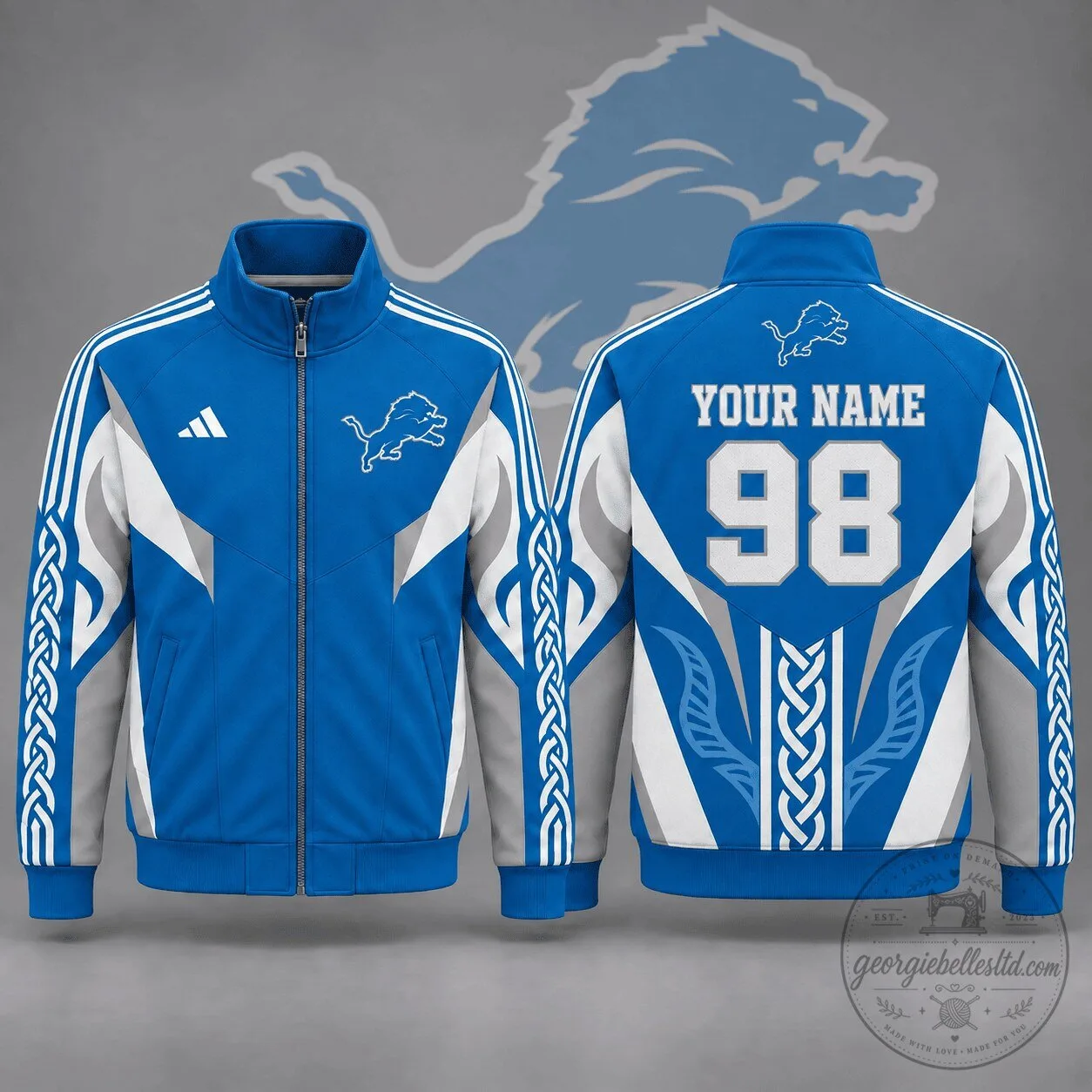Detroit Lions Personalized Tribal Design Full-Zip Track Jacket