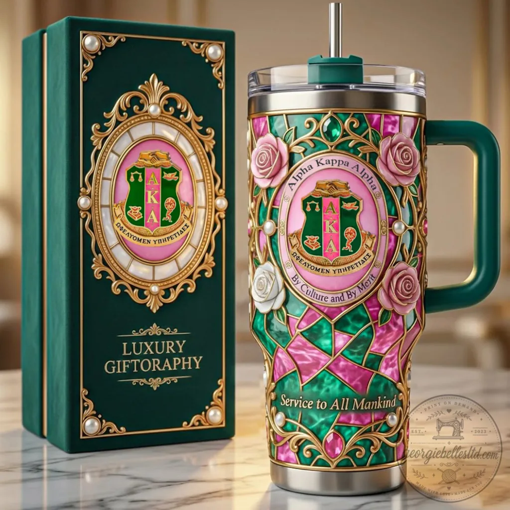 Alpha Kappa Alpha Sorority Pink and Green Patterned Stainless Steel Tumbler Alpha Kappa Alpha Sorority Pink and Green Patterned Stainless Steel Tumbler