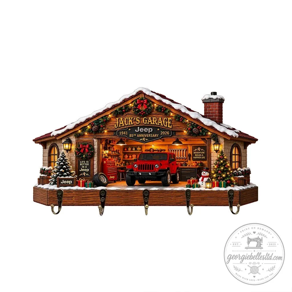 Personalized Christmas Jeep Garage Wooden Key Holder for Jeep Owners