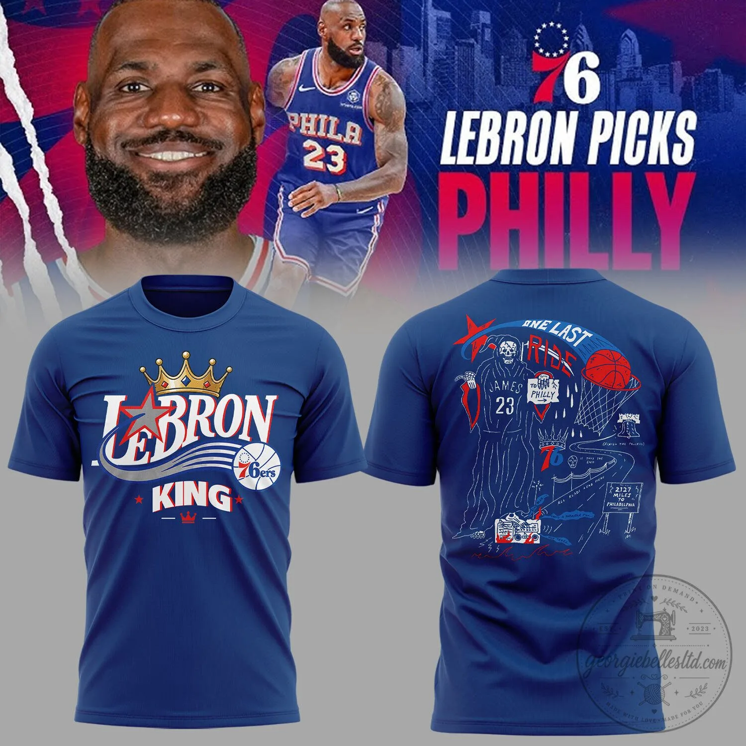 Philadelphia 76ers LeBron James King Blue T-Shirt