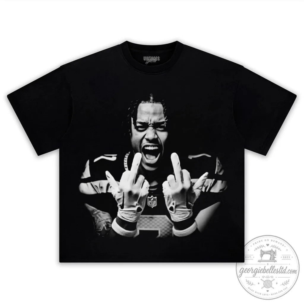 Black T-Shirt Featuring Jaxon Smith Njigba with Middle Finger Football Design Black T-Shirt Featuring Jaxon Smith Njigba with Middle Finger Football Design