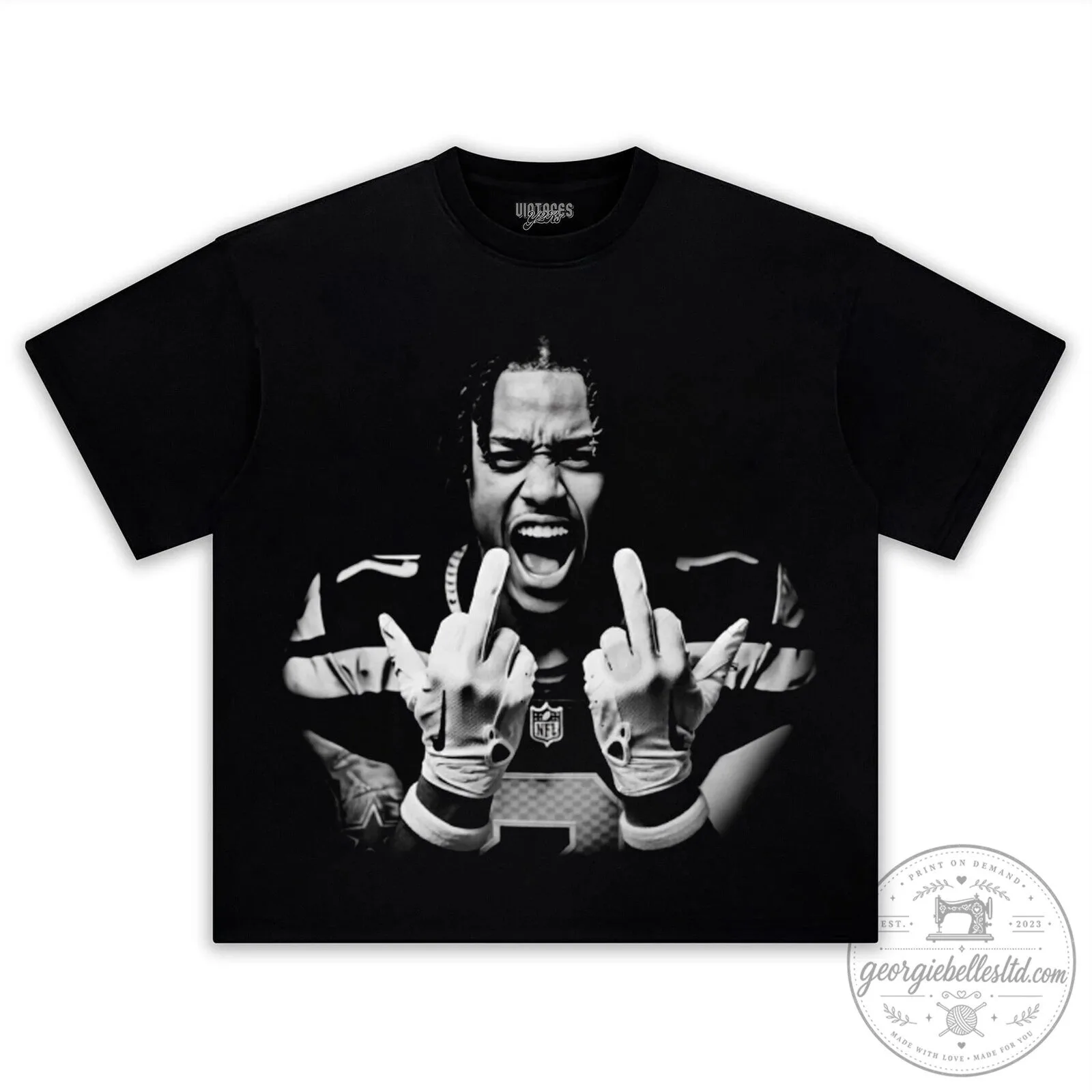 Black T-Shirt Featuring Jaxon Smith Njigba with Middle Finger Football Design 7 Black T-Shirt Featuring Jaxon Smith Njigba with Middle Finger Football Design
